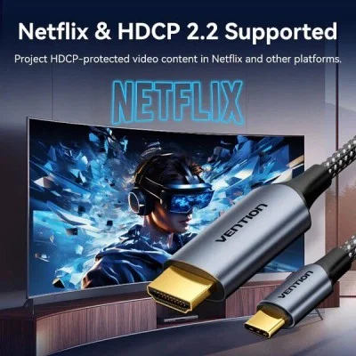 Vention cotton braided usb-c to hdmi-a 4k hd cable 1.8m aluminum alloy type - gray